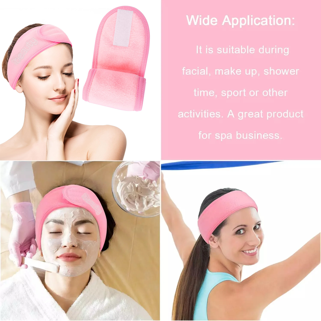 ibeauty light pink adjustable spa makeup headband