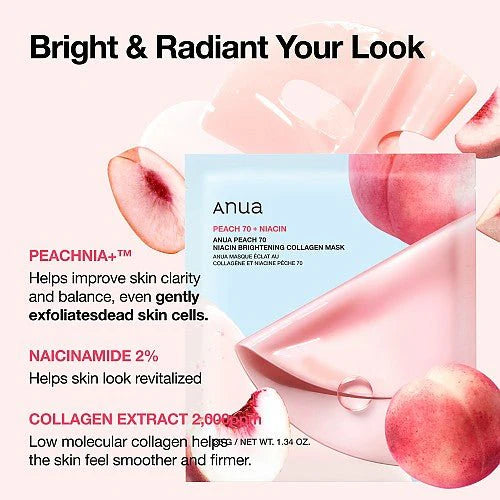 ANUA peach 70 niacin brightening collagen mask