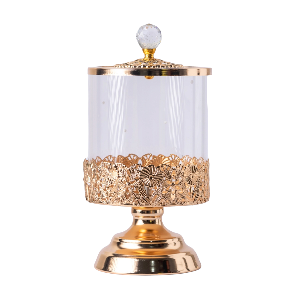 Glass sweet jar with lid and foot gold