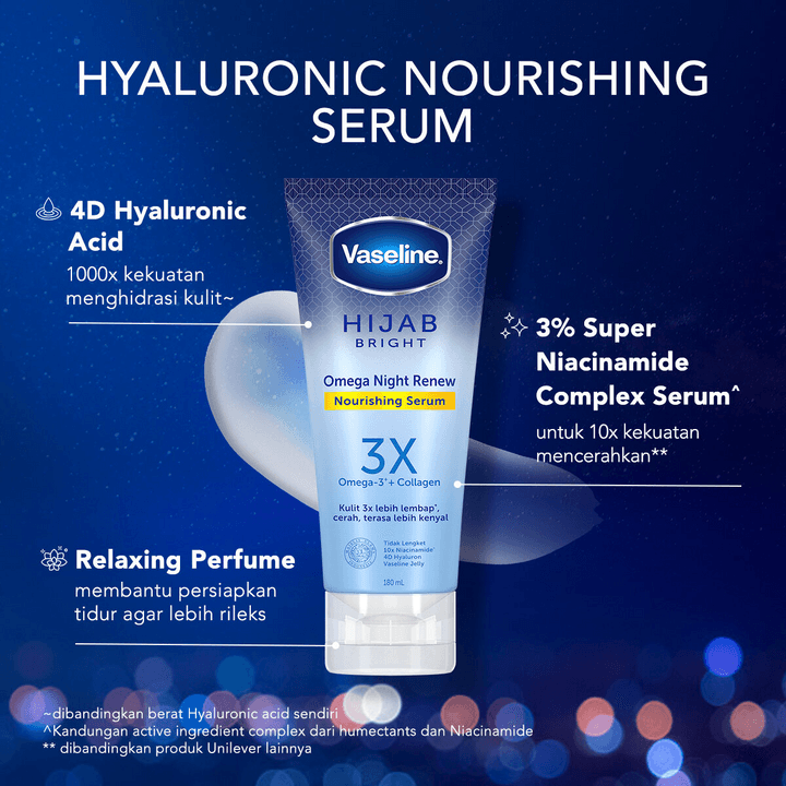 Vaseline Hijab Bright Omega Night Renew Nourishing Serum 180ml