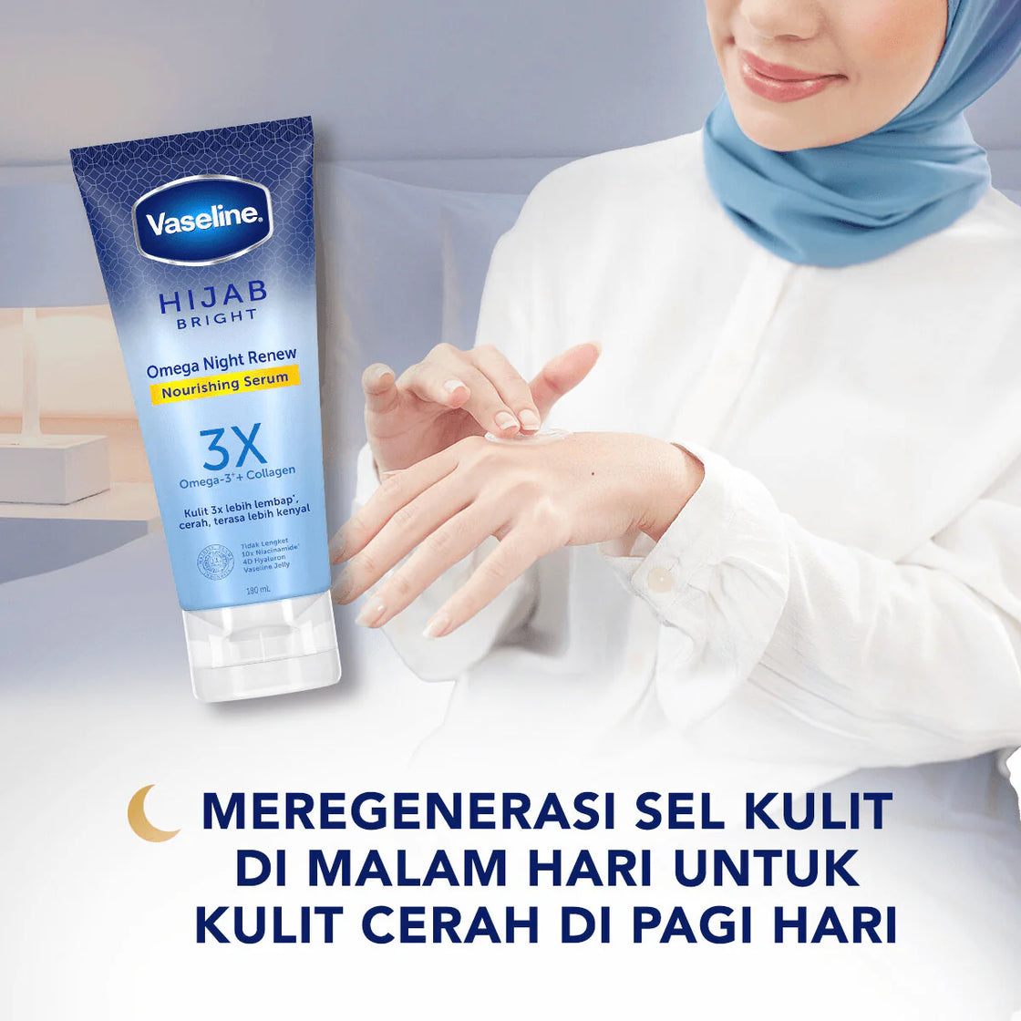 Vaseline Hijab Bright Omega Night Renew Nourishing Serum 180ml