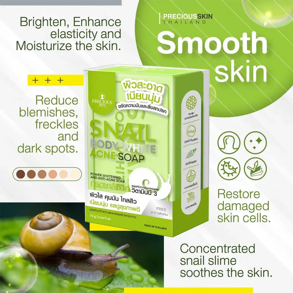 Precious Skin Thailand Snail Body White Anti-Acne Collagen Soap 70g