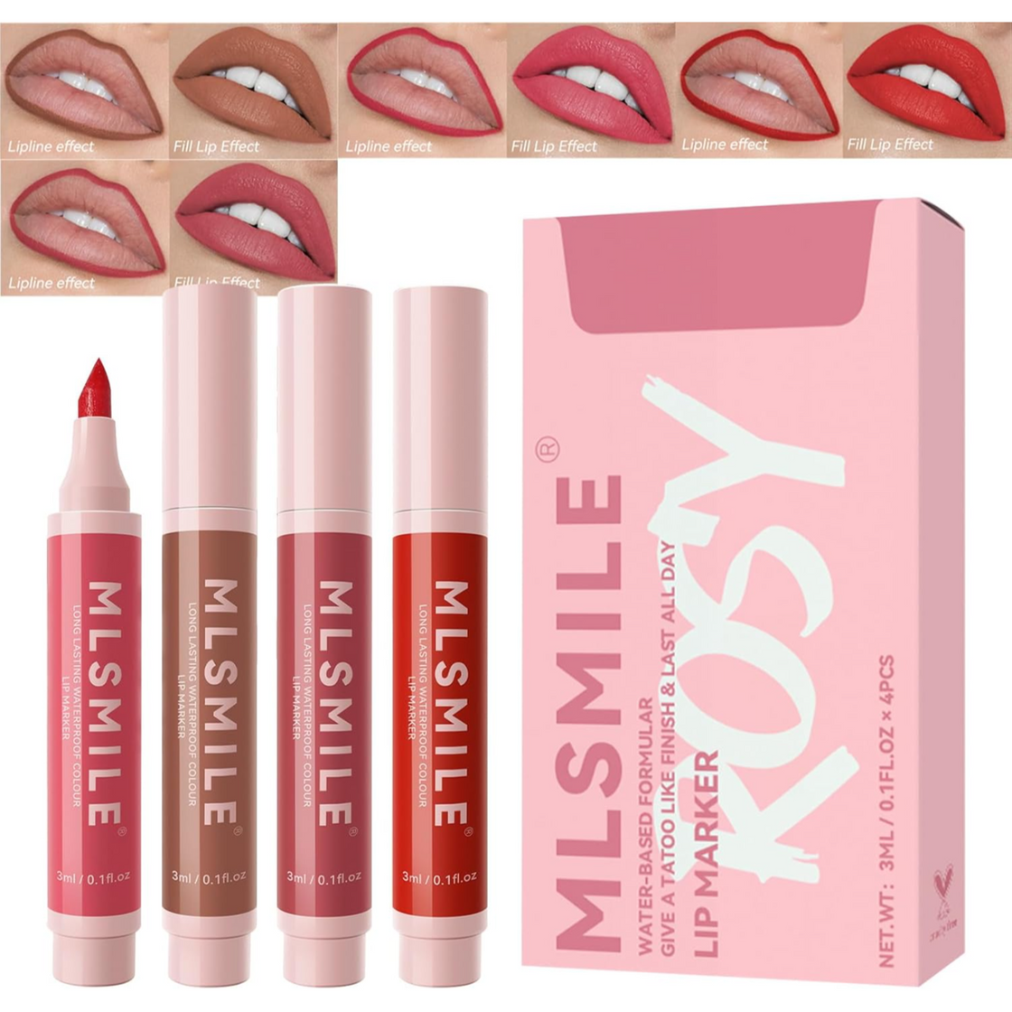 ML Smile Water Based Formular Lip Marker(4pcs)-  3ml