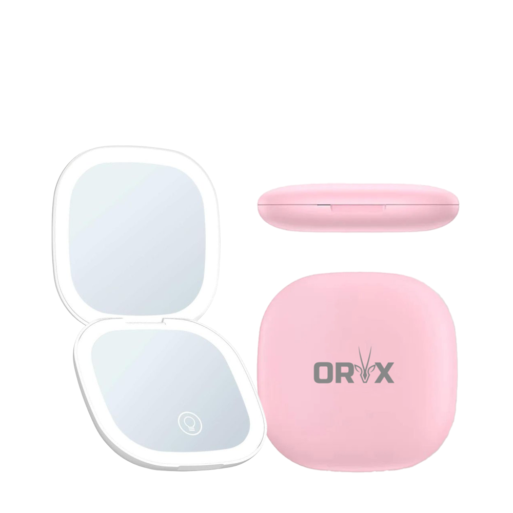 Pocket Mirror With LED Light Pink Color