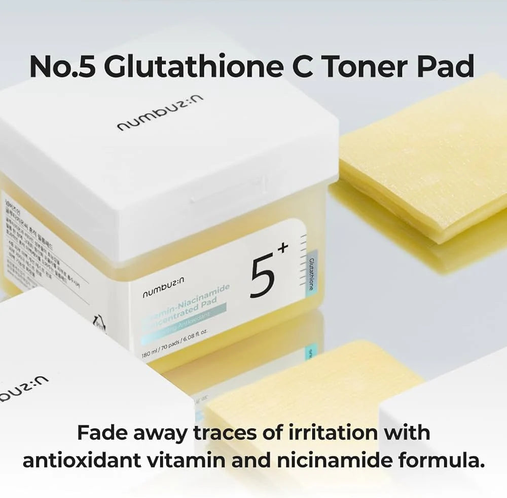 Numbuzin No.5+ Niacinamide Concentrated Toner Pad | Glutathione, Niacinamide, PHA & LHA, 180ml