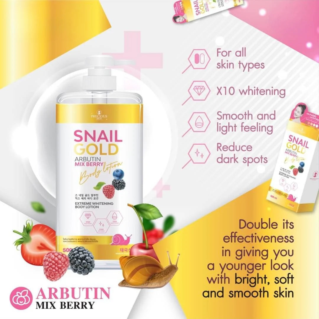 Precious Skin Thailand Snail Gold Arbutin Mix Berry Lotion, 500ml