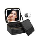 Sensation new large capacity desktop cosmetic storage box waterproof leather travel portable makeup bag case with LED light mirror Black color
