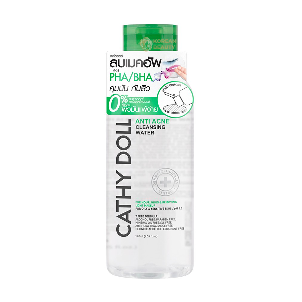 cathy doll anti acne cleansing water for nourishing & removing light makeup 120ml