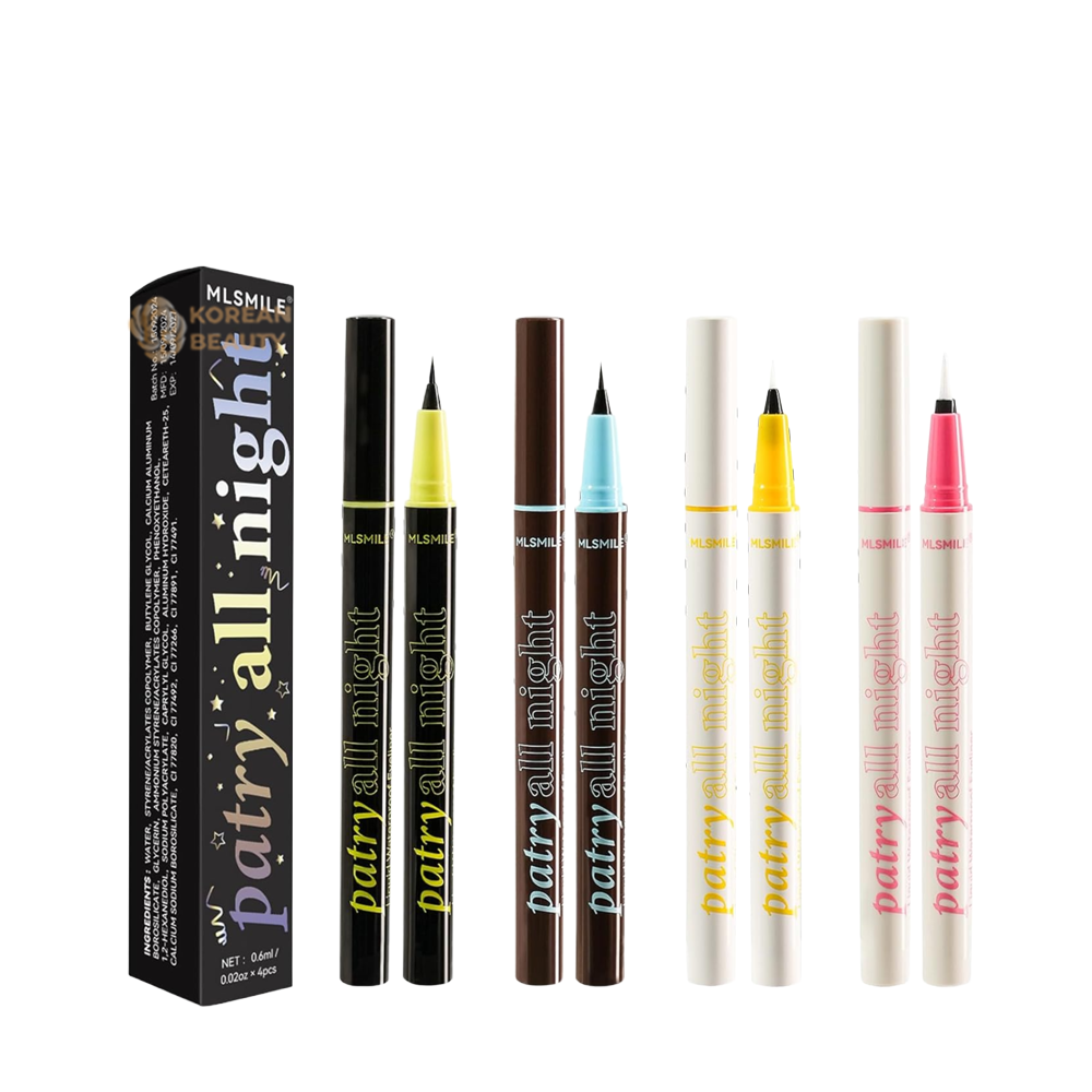 MLSMILE waterproof eyeliner black, brown, white and silver color quick-drying non-smudging eyeliner liquid 4 eyeliners