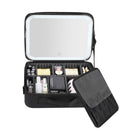 Sensation new large capacity desktop cosmetic storage box waterproof leather travel portable makeup bag case with LED light mirror Black color