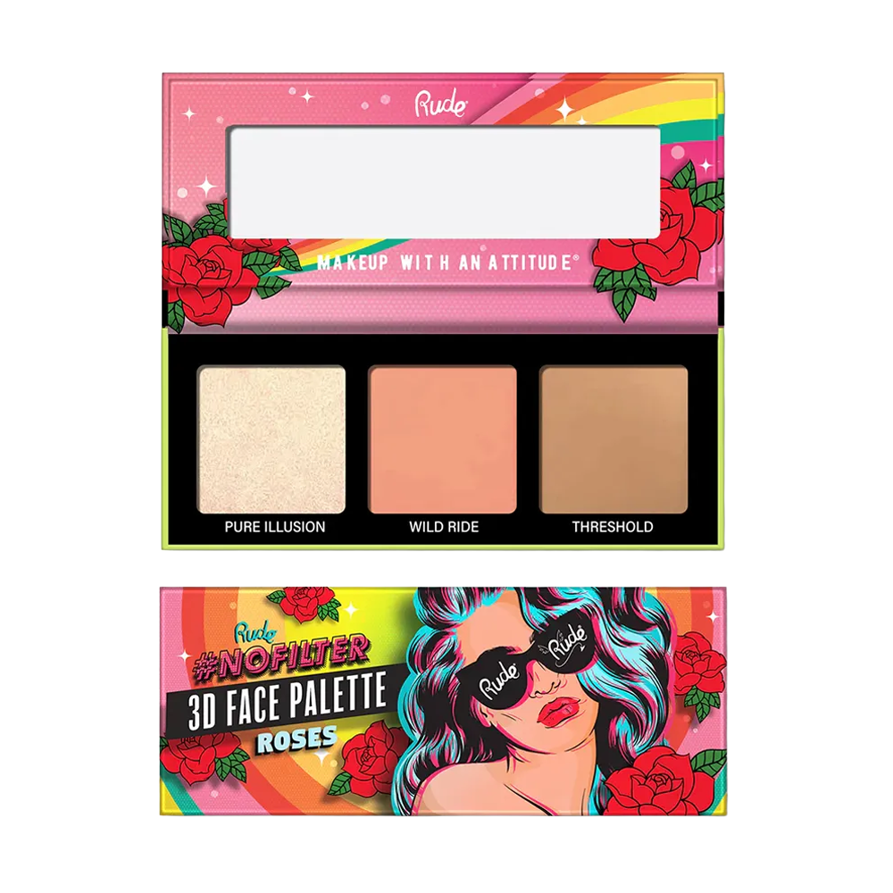 Rude No Filter 3D Face Palette-Roses 10.5g